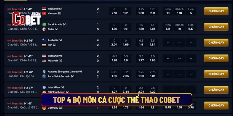 Top 4 Bộ Môn Cá Cược Thể Thao Cobet